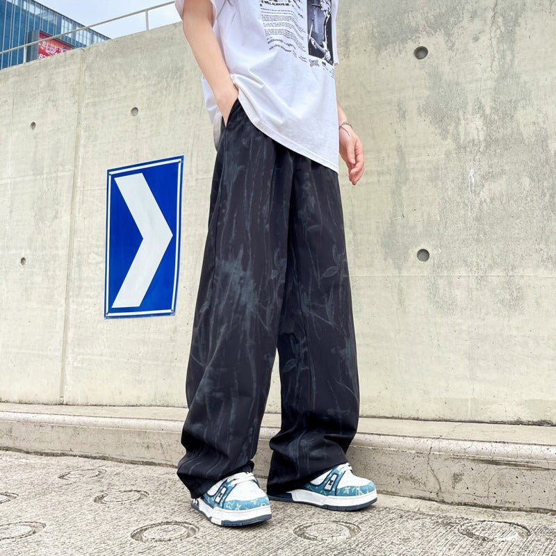 White tie dye ice silk pants for men in summer