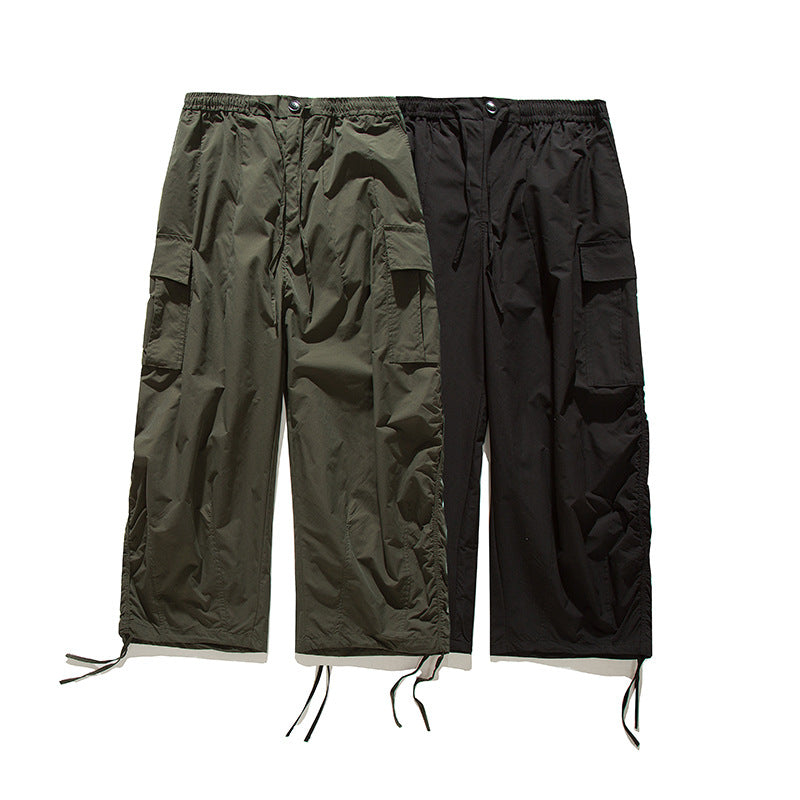 Work pants loose straight leg drawstring casual pants for men