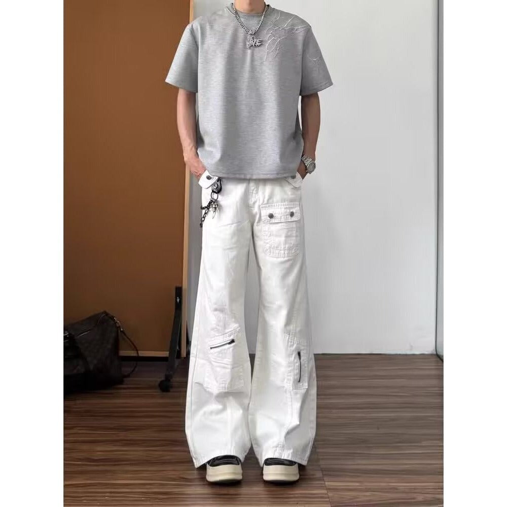Straight Leg Tapered Jeans for Men Pants