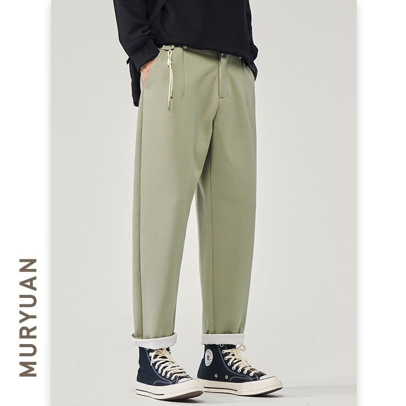 Tapered Pants for Men, Simple Solid Color Straight Leg