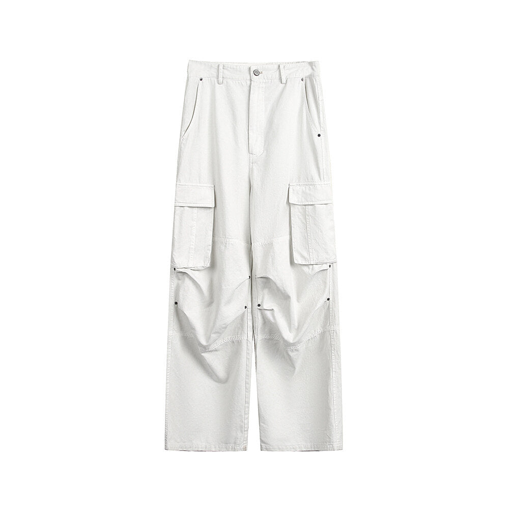 Multi pocket work pants for men and women loose straight leg pants