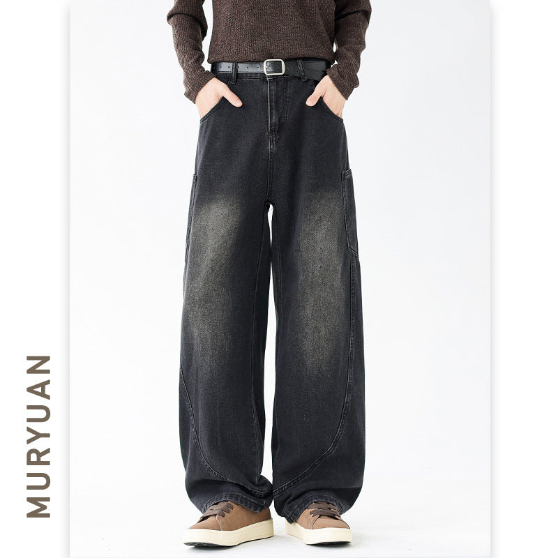 Pants Men Loose Straight Leg Street Washed Vintage Wide Leg Pants