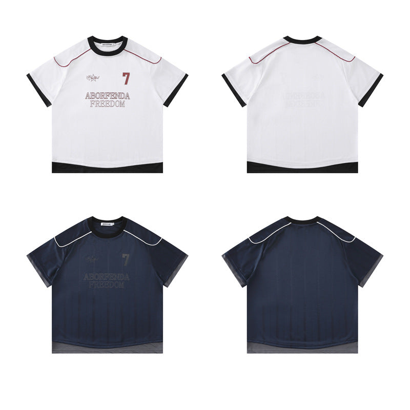 Splicing and contrasting fake two short sleeved T-shirts