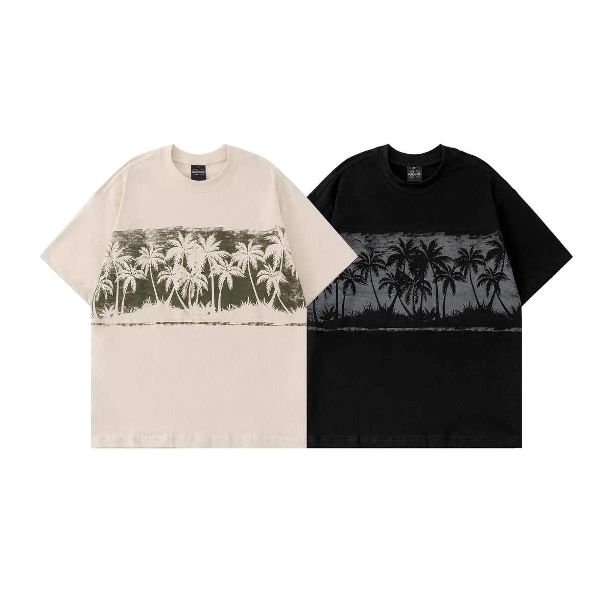 Simple Coconut Tree Printed Loose Men's and Women's T-shirts