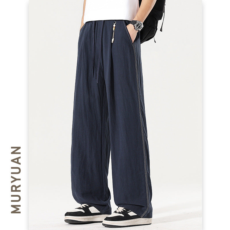 Style Casual Linen Trousers for Men Wide Leg Pants