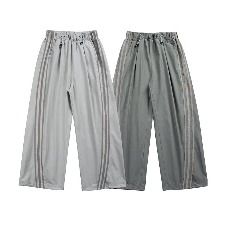 Three bar ribbon splicing straight leg casual pants for men