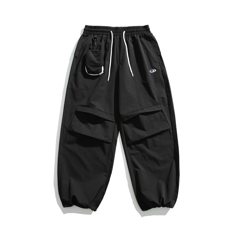Hanging bag accessories pleated ankle pants loose drawstring pants for men