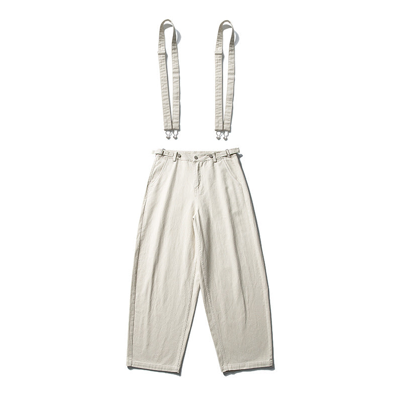 Solid color two-piece detachable shoulder strap casual pants for men