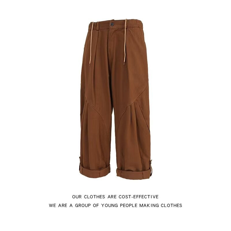 Cotton semi elastic waist casual pants for men in spring and summer