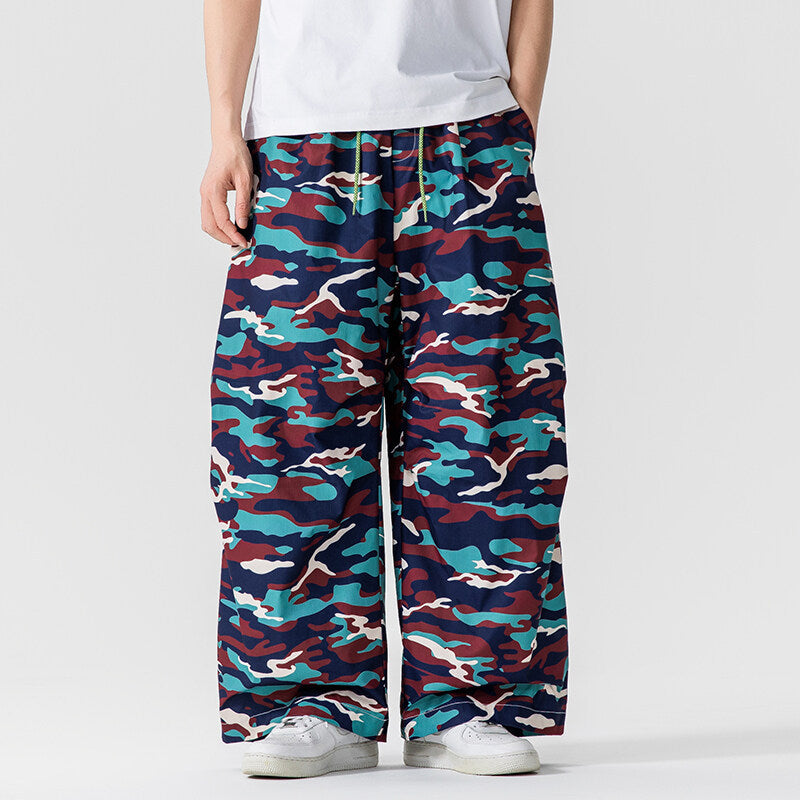 Camouflage Casual Pants Men Loose Big Size Wide Leg Pants Straight Pants Thin Work Pants Elastic Long Trousers