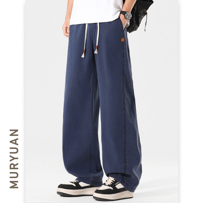 Street Style Lyocell Wide-Leg Casual Pants for Men