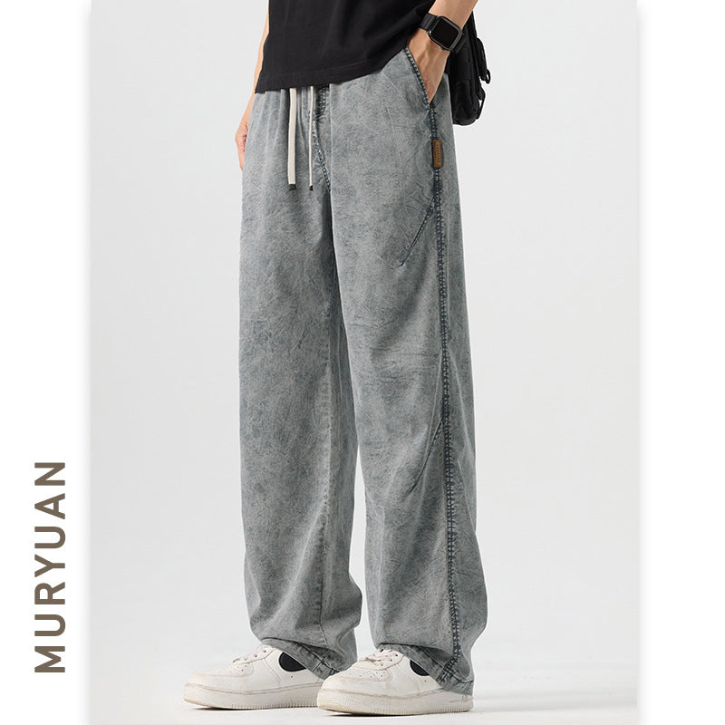 Men's Clothing Retro Snowflake Washed Casual Pants Men