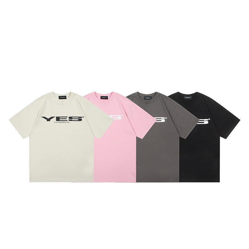 YES letter printed simple short sleeved men's and women's T-shirts