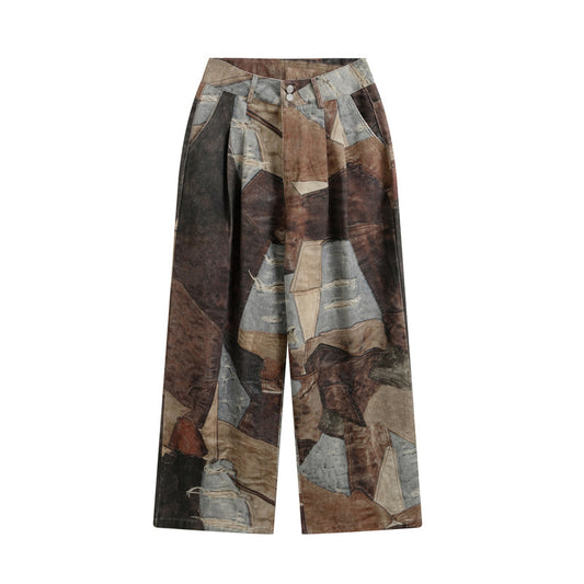 Digital Print Casual Pants for Men, Vintage Straight Leg Trousers