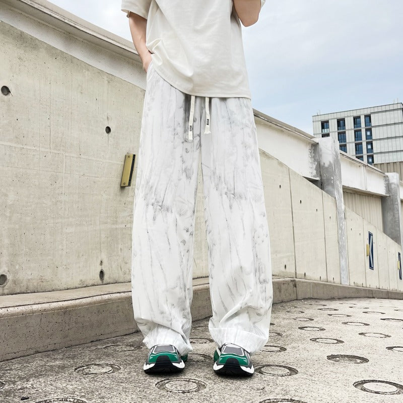 White tie dye ice silk pants for men in summer