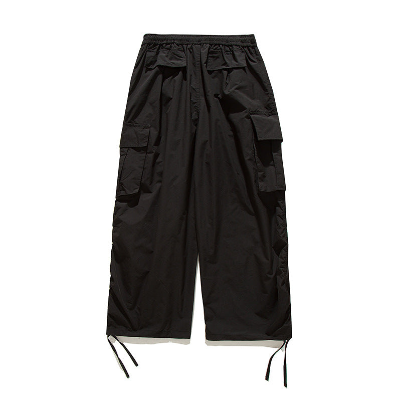 Work pants loose straight leg drawstring casual pants for men