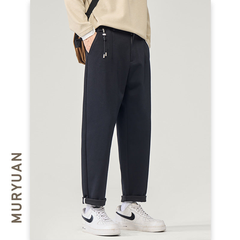 Tapered Pants for Men, Simple Solid Color Straight Leg