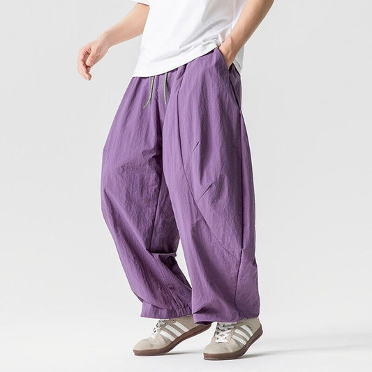 Thin Cotton Linen Straight Leg Pants Retro Loose Wide Leg Pants Plus Size Lantern Pants Casual Harem Pants for Men