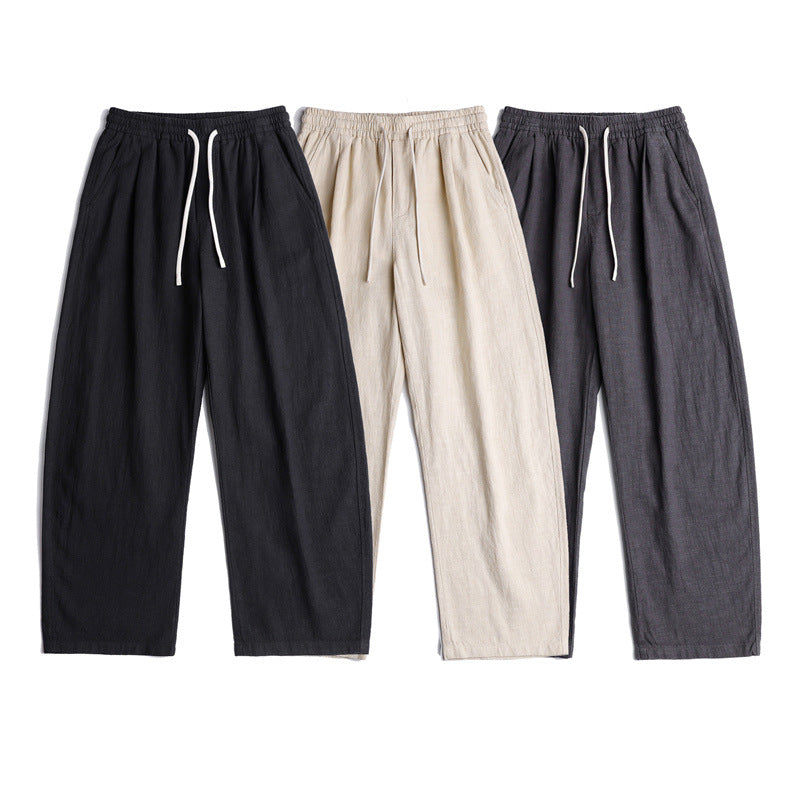 Loose and minimalist cotton and linen casual pants for men straight leg pants