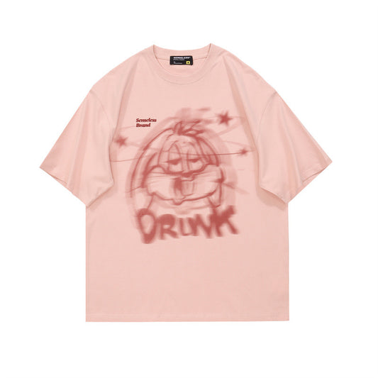 Cartoon printed round neck short sleeved men's and women's T-shirts
