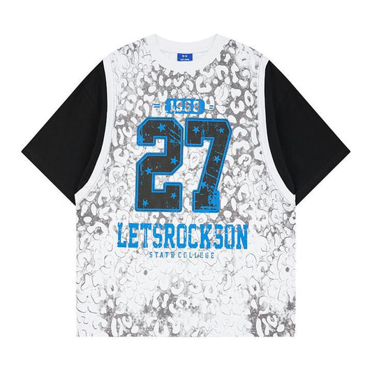 Leopard print fake two short sleeved T-shirts