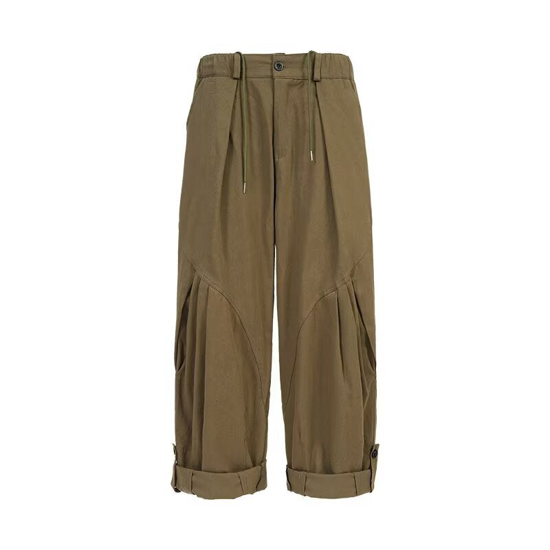 Cotton semi elastic waist casual pants for men in spring and summer