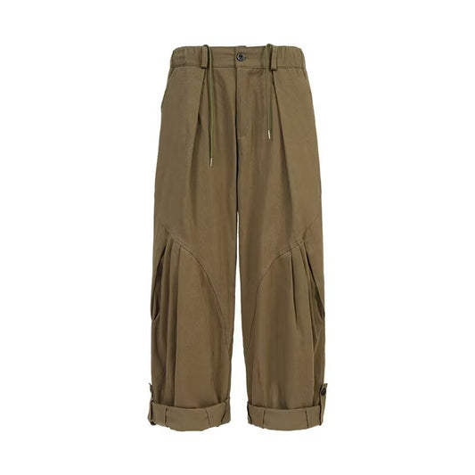 Cotton semi elastic waist casual pants for men in spring and summer