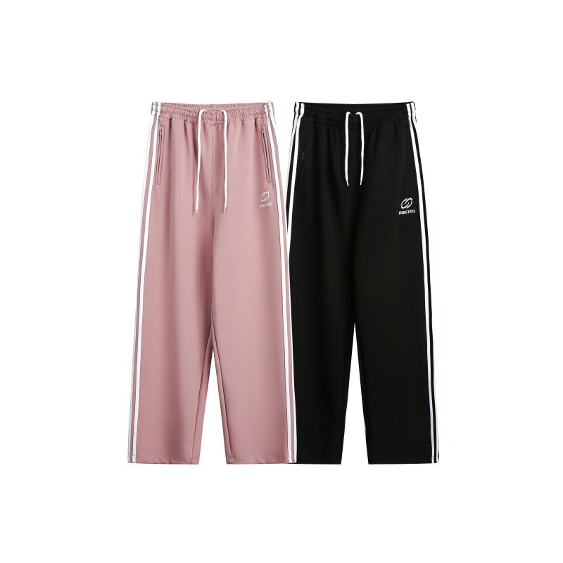 Striped casual pants for men and women loose straight leg pants