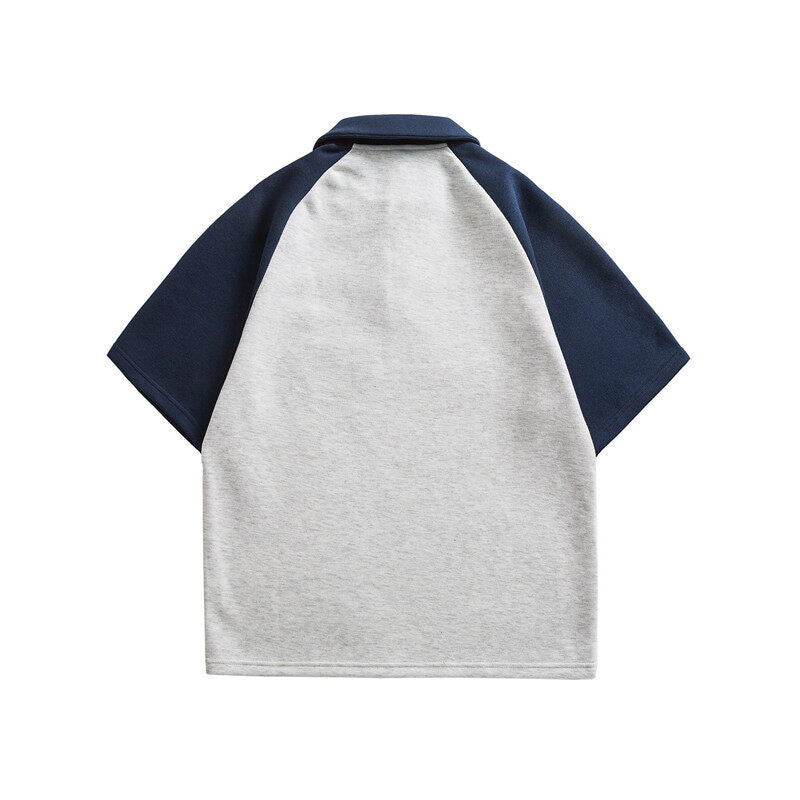 Color blocked polo shirts for men and women loose fitting short sleeves