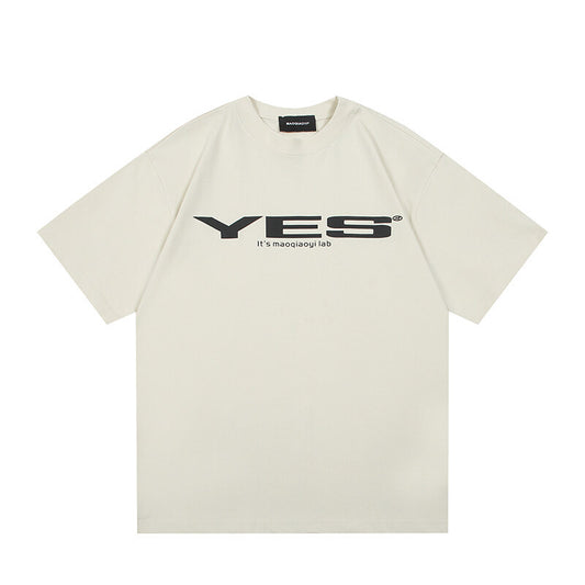 YES letter printed simple short sleeved men's and women's T-shirts