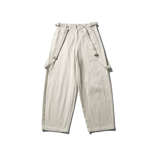 Solid color two-piece detachable shoulder strap casual pants for men