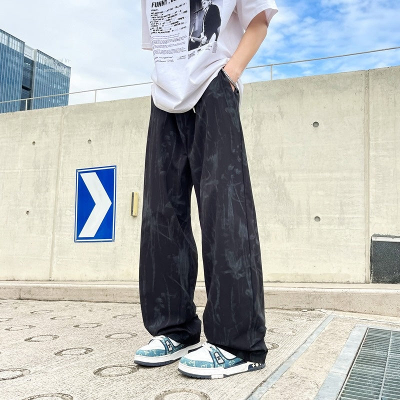 White tie dye ice silk pants for men in summer