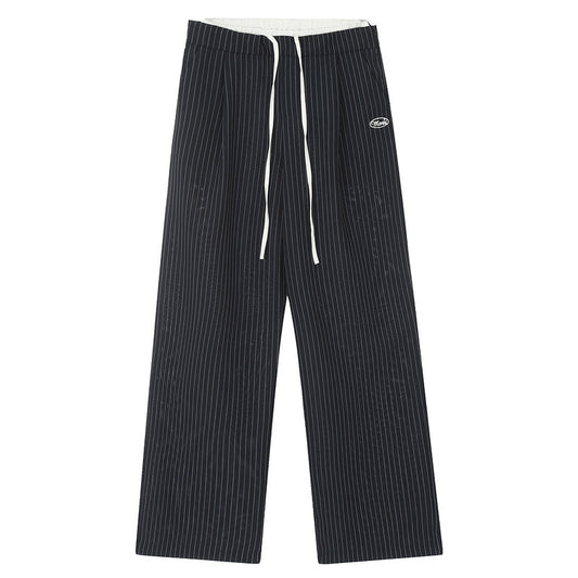 Fake Two-Piece Striped Suit Pants for Men and Women Loose Casual