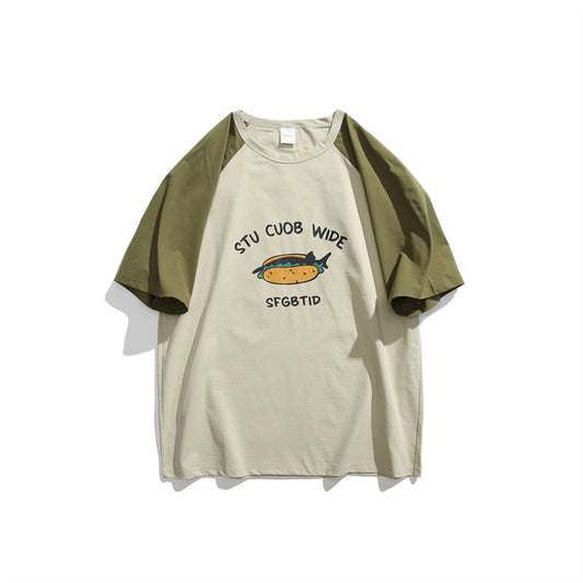Printed raglan sleeves loose short sleeved men's and women's T-shirts