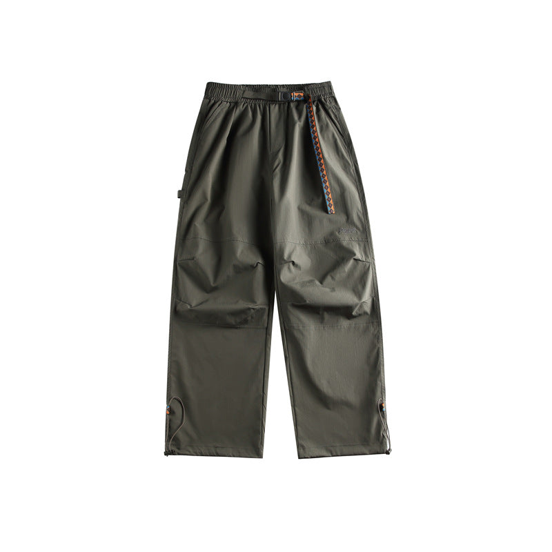 Solid color minimalist waistband casual pants for men with drawstring leg ties
