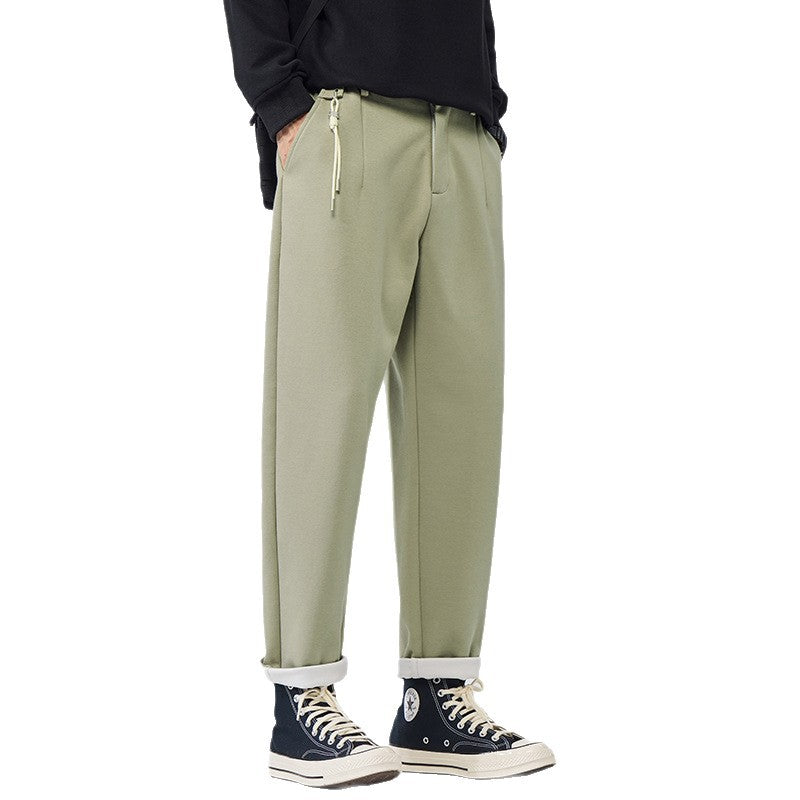 Tapered Pants for Men, Simple Solid Color Straight Leg
