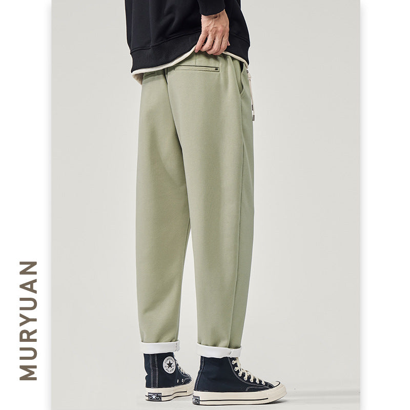 Tapered Pants for Men, Simple Solid Color Straight Leg