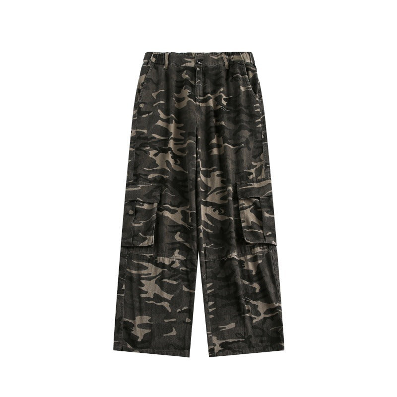 Camouflage work pants for men and women with loose straight leg and hanging feel