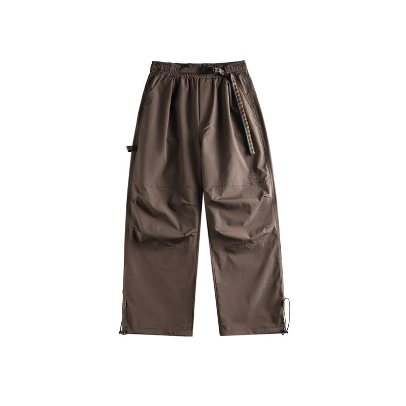 Solid color minimalist waistband casual pants for men with drawstring leg ties