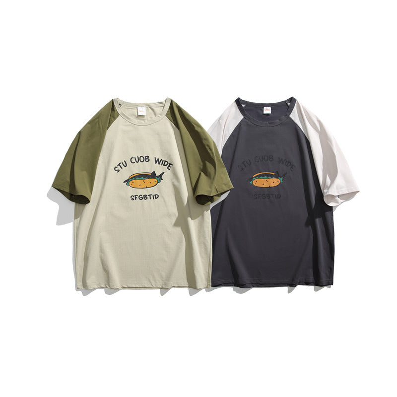 Printed raglan sleeves loose short sleeved men's and women's T-shirts