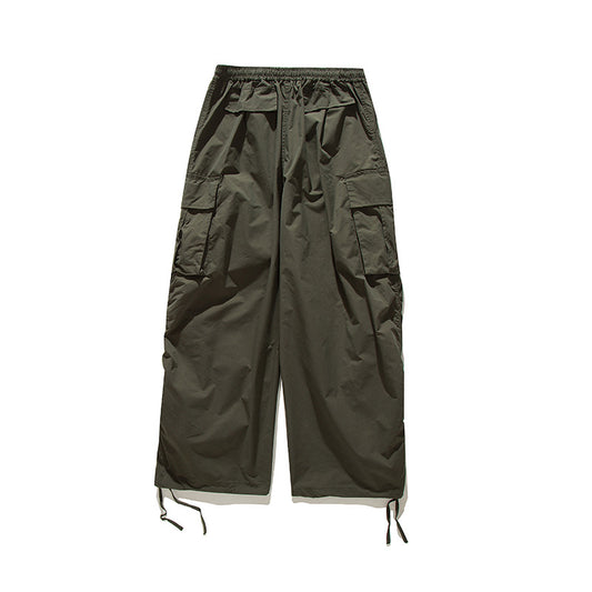 Work pants loose straight leg drawstring casual pants for men