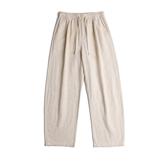 Loose and minimalist cotton and linen casual pants for men straight leg pants