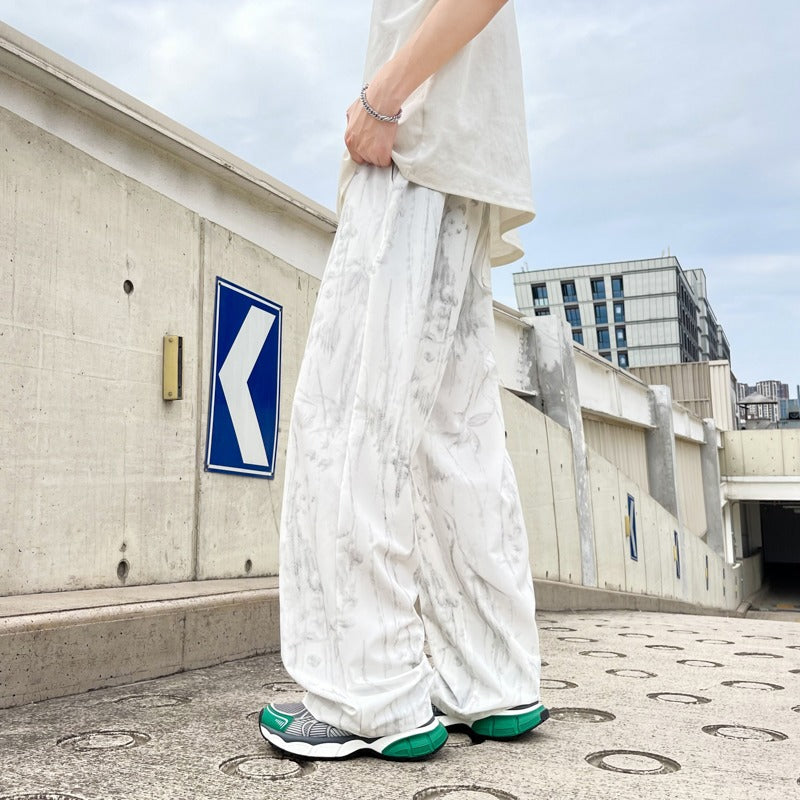 White tie dye ice silk pants for men in summer