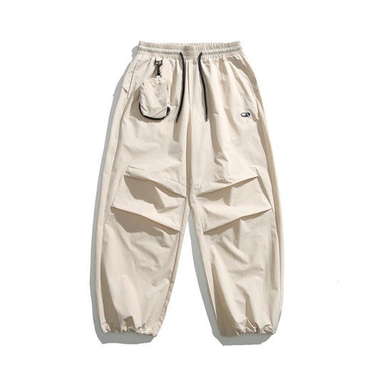 Hanging bag accessories pleated ankle pants loose drawstring pants for men