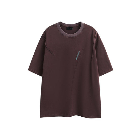 Washed distressed embroidered men's and women's loose short sleeved T-shirts