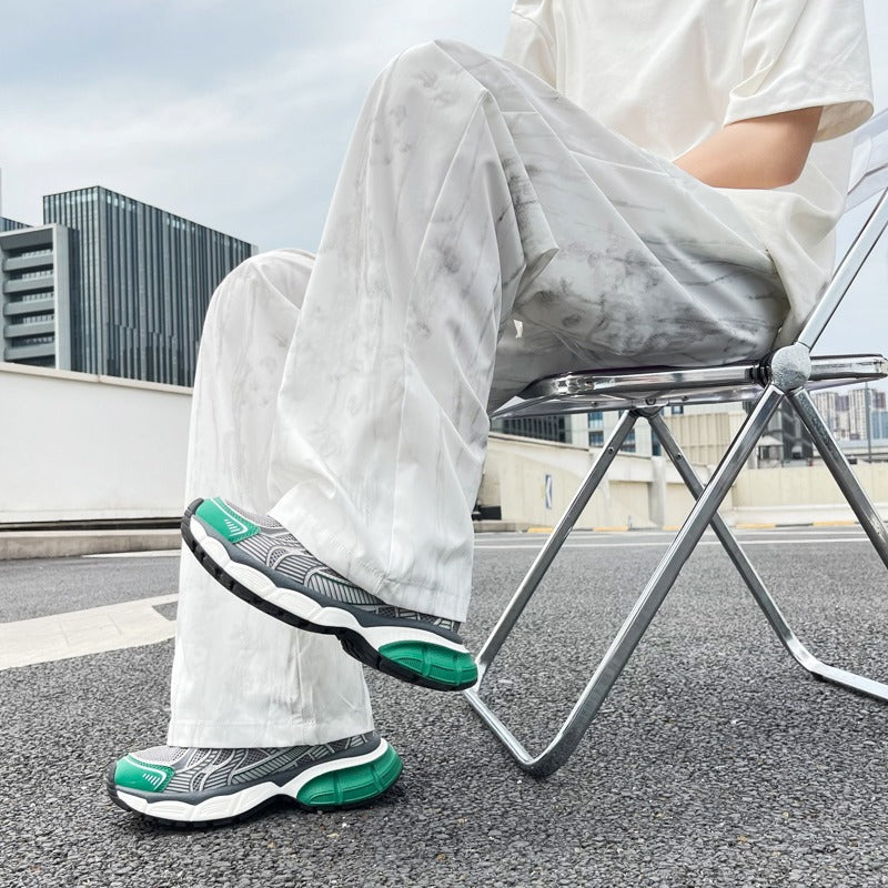 White tie dye ice silk pants for men in summer
