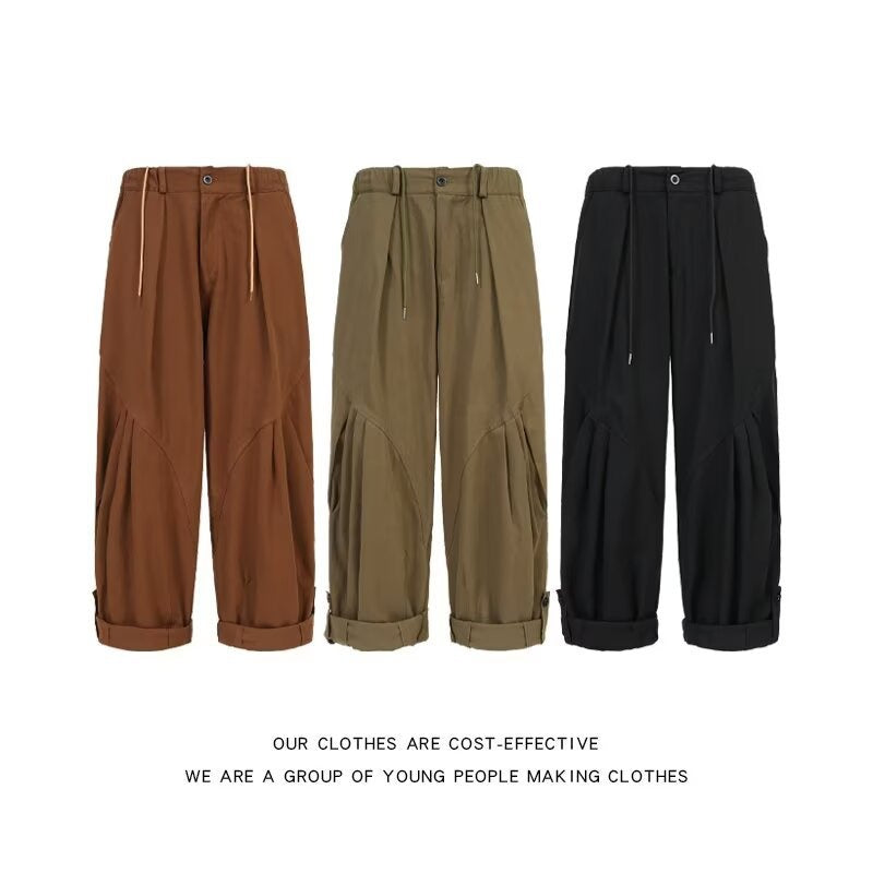 Cotton semi elastic waist casual pants for men in spring and summer