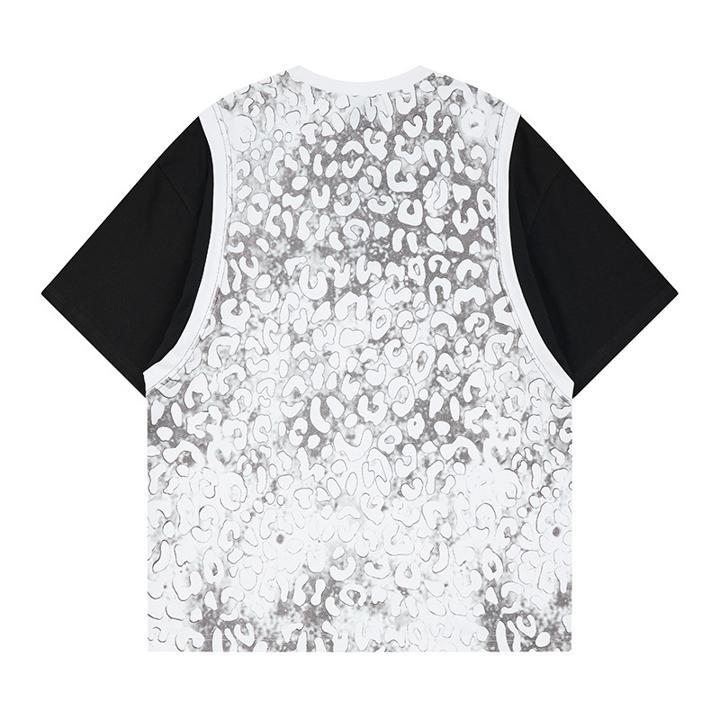 Leopard print fake two short sleeved T-shirts
