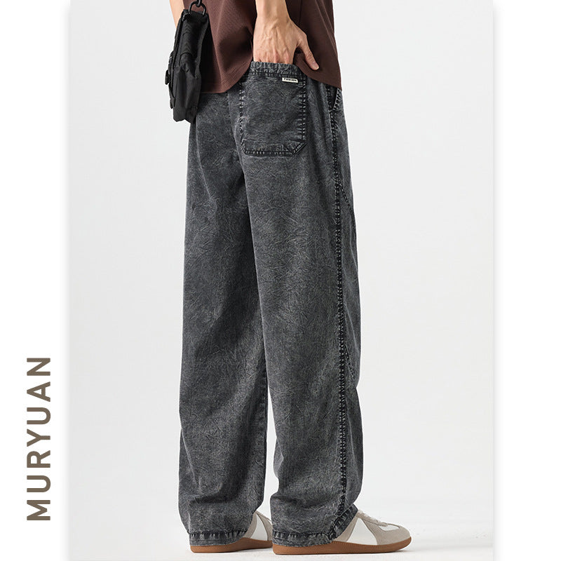 Men's Clothing Retro Snowflake Washed Casual Pants Men