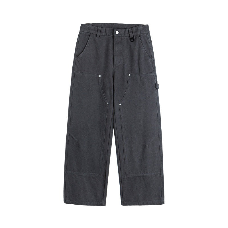 Water washed and brushed loose straight leg wide leg pants for men